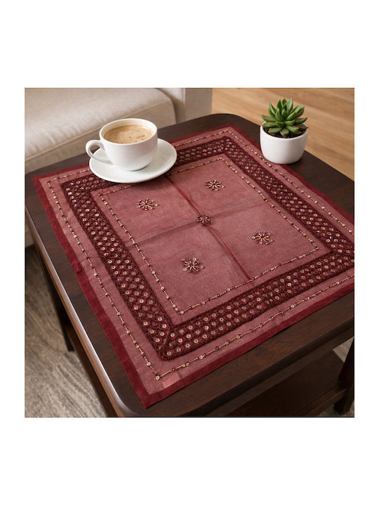 Măsuță În Carouri Cu Broderie Set 4 Bucăți Burgundy