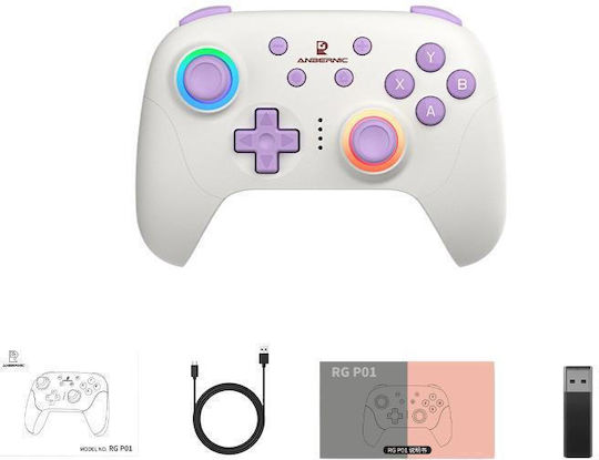 Anbernic Rgp01 Multi Platform Game Controller Computer Switch Steam Hall Effect Triggers 3 Mode Connectivity Rgb Receiver White