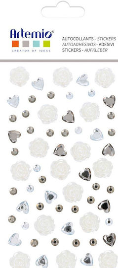 Αυτοκολλητα 3d Artemio Strass White Flowers Hearts 11060876