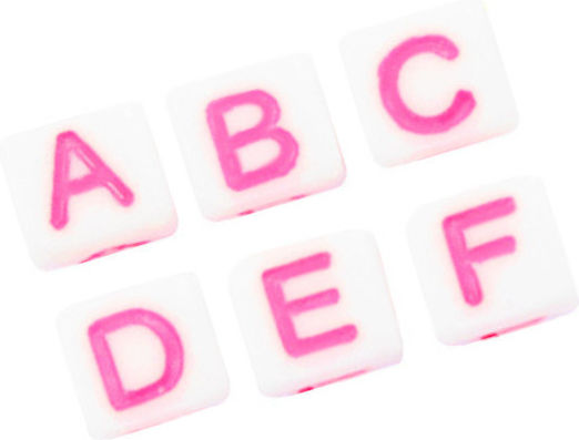 Acryl Perlen Buchstaben Würfel Weiße Pink 6mm