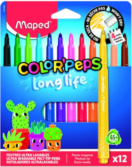 Maped Color’ Peps Long Life Μαρκαδόροι Ζωγραφικής Λεπτοί Σετ 12 χρώματα
