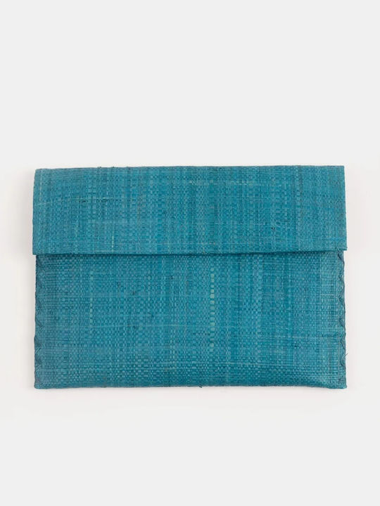 Raffia Medium Ψάθινος Γυναικείος Φάκελος Τιρκουάζ