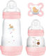 Mam Plastic Baby Bottle Starter Set Anti-colic with Silicone Teat for 0+ Months Pink 130ml