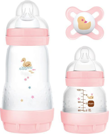 Mam Plastic Baby Bottle Starter Set Anti-colic with Silicone Teat for 0+ Months Pink 130ml