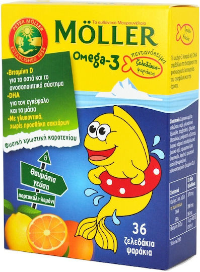 Moller's Omega-3 Μουρουνέλαιο & Ιχθυέλαιο Κατάλληλο για Παιδιά 36 παστίλιες με γεύση Πορτοκάλι