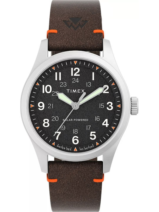 Timex Мъжки Часовник На Батерия С Кафява Кожена Каишка