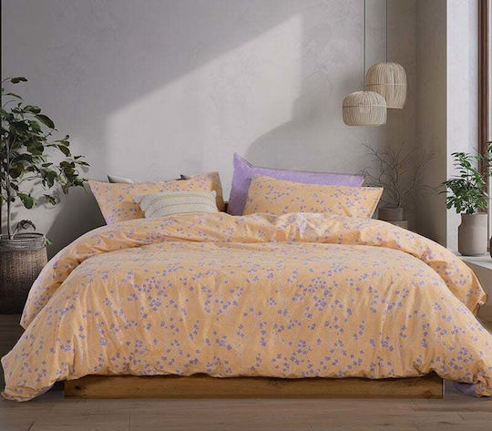Nef-Nef Homeware Floriva Σετ Σεντόνια Διπλά 200x270εκ. Κίτρινο (4τμχ)