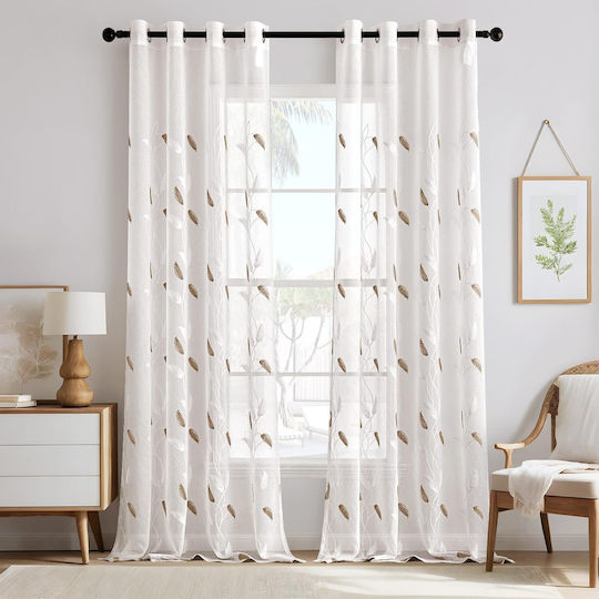 Miulee Set Perdele Cu Capse Maro 140x260 Cm