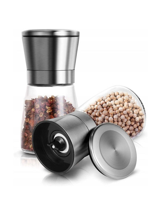 Manual Spice Mill Set Glass Silver Color 6.5cm 2pcs