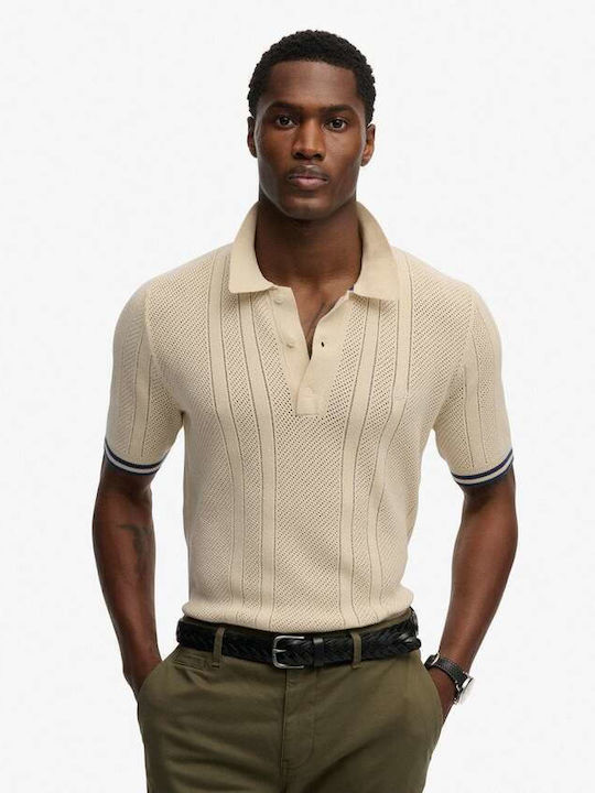 Superdry Texture Polo Short Sleeve Blouse Oatme...