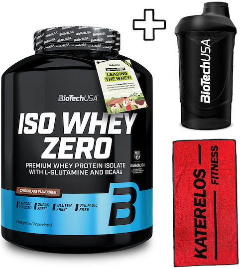 Biotech Usa Iso Whey Zero 1816g Hazelnut & Katerelos Fitness Sports Towel 100x50cm Black Red & Biotech Usa Wave Shaker 600ml Magic Magenta Custom Bundle