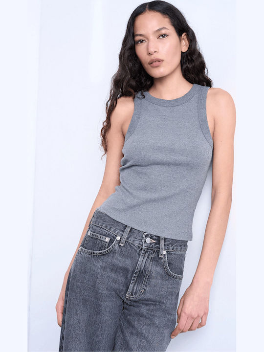 Topshop Women's Cotton Sleeveless Gray Blouse