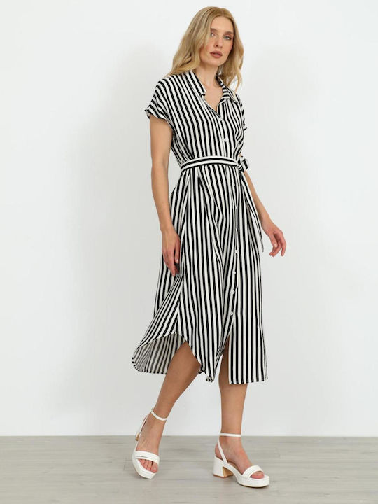 Summer Midi Shirt Dress Black