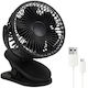 Ventilator De Birou Wireless Zola 3 Niveluri De Viteză Mod Undă 5 W Rotire 360° Montare Cu Clip Reîncărcabil Cablu Usb Negru
