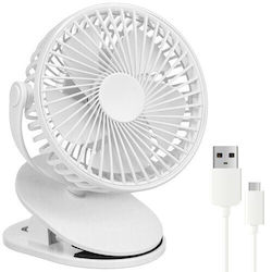 Ventilator De Birou Wireless Zola 3 Niveluri De Viteză Mod Val 5 W Rotire 360° Montare Cu Clip Cablu Usb Reîncărcabil Alb