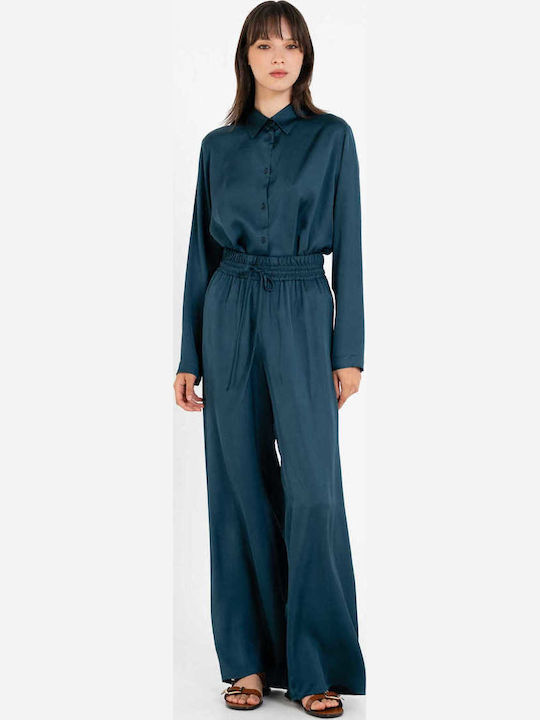 Women's Satin Pantaloons with Rubber Band Dark Blue