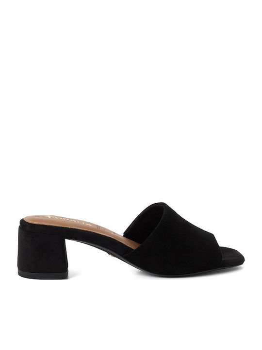 Tamaris Suede Mules with Low Heel in Black Colour