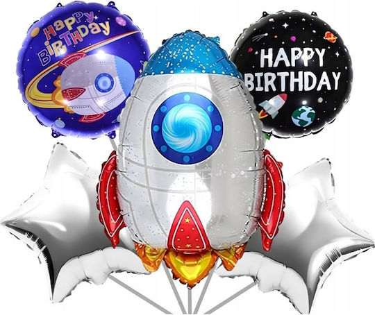 Set 5 Baloane Rotunde Zi De Naștere Astronauți Folie Argintii Jumbo 66 cm