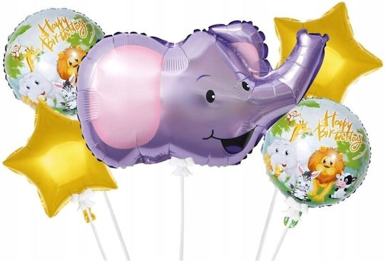 Set 5 Baloane Rotunde Zi De Naștere Folie Gri Jumbo 98cm