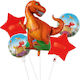 Set 5 Baloane Rotunde Zi De Naștere Dinozauri Folie Roșii Jumbo Cu LED 94 cm