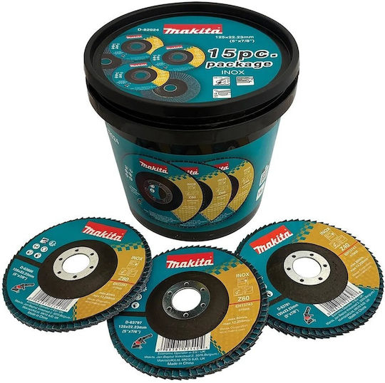 Makita Flap Disc Set 15pcs P40 P60 P80 Bucket