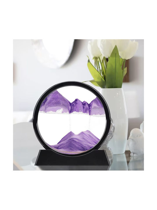 Ornament Decorativ 3D Pentru Masă Stil Clepsidră Cu Nisip Mobil Din Plastic Sticlă 18x19 Cm Mov
