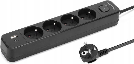 Montis Steckdosenleiste 4 Steckdosen mit USB-A und Kabel 3m