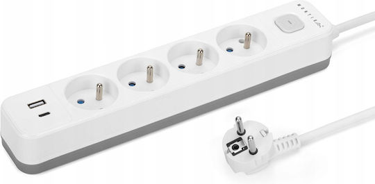 Montis Πολύπριζο 4 Θέσεων με USB-A και Καλώδιο 5m