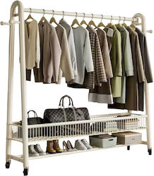 Wheeled Floor Garment Rack Metal White 170x120cm