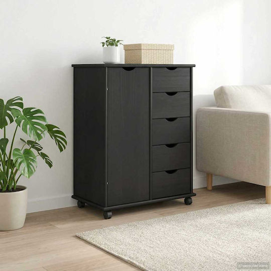 Bedroom Chest of Drawers Made of Solid Wood with 5 Drawers Gray 63.5x39x79cm