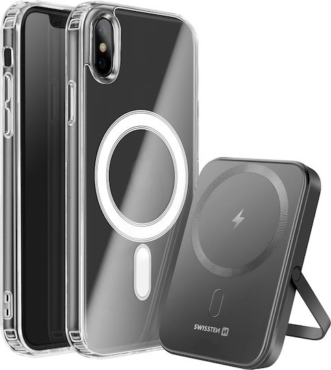Swissten Magsafe Pack Калъф за iPhone X с Двойна Материя 5000 mAh Powerbank Прозрачен