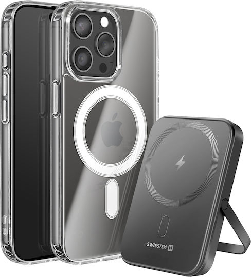 Swissten Husa Dual Material Compatibil Cu Magsafe Pentru iPhone 15 Pro Max Cu Powerbank 5000 Mah Transparentă