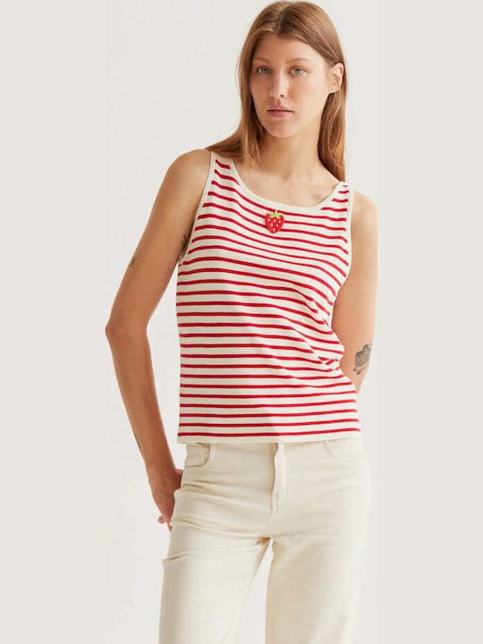 Γυναικείο Αμάνικο Πουλόβερ Ριγέ White-red