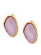Art Collection Earrings Studs Made of Steel Gold Plated with Stones Lilac