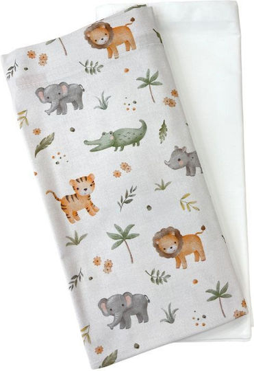 Tiny Toes Set Baby Cradle Cotton Sheets Safari White 70x100cm 2 Pieces