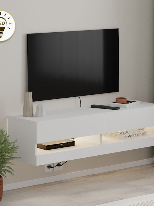 Έπιπλο Τηλεόρασης Moon με Φωτισμό LED Λευκό Μ120xΠ33.8xΥ30cm