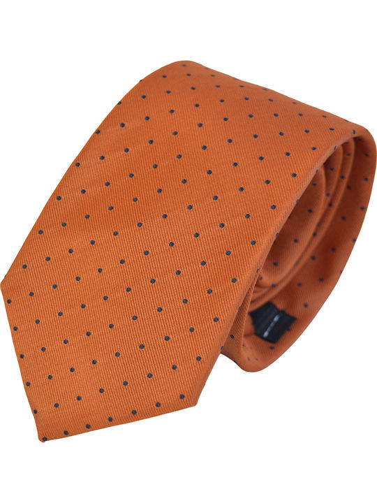 Makis Tselios Fashion Ανδρική Γραβάτα Μεταξωτή με Σχέδια σε Πορτοκαλί Χρώμα
