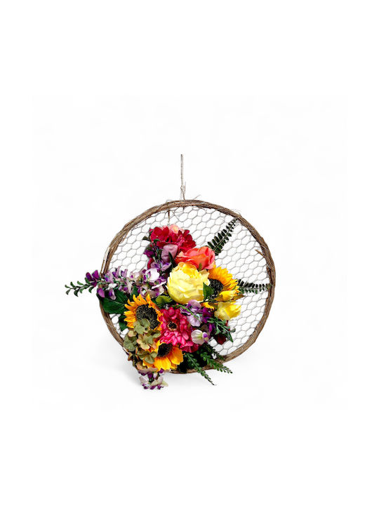 Artificial Wreath Branch Mesh Decorated Multicolour Flowers 40cm