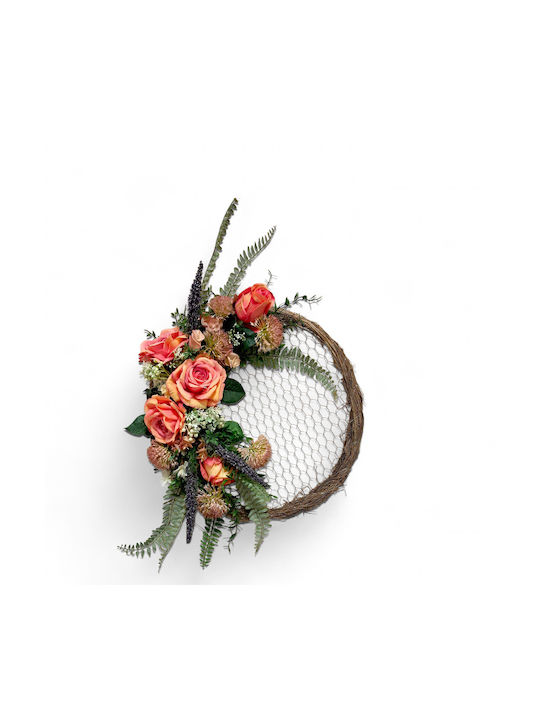 Wreath Branch Mesh Decorated Roses Greenery 40cm