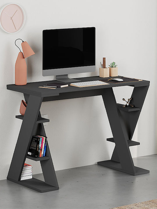 Papillon Wooden Desk with Bookcase Anthracite 1...