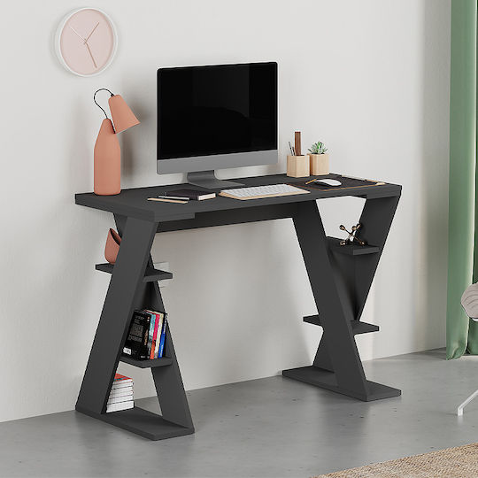 Papillon Wooden Desk with Bookcase Anthracite 106x50x75cm