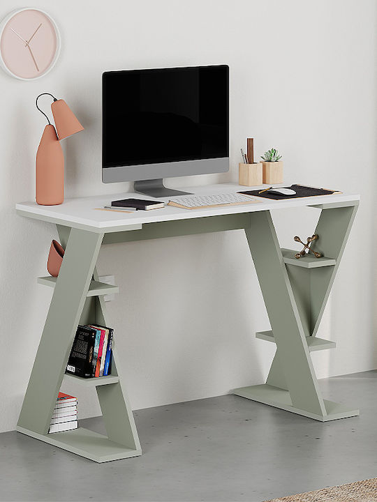 Papillon Wooden Desk with Bookcase Ash Green 10...