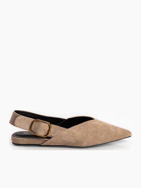 Suede Women's Ballerina Shoes Slingback With Strap In Beige Color