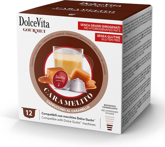 Dolce Vita Espresso Kaffee- und Getränkekapseln Caramelito Karamell Kompatibilität mit Maschine Dolce Gusto 12 Stücke