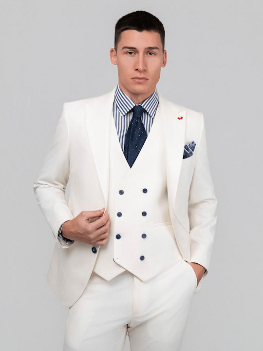 Summer Men's Suit with Slim Fit White