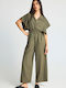 Women's Short Sleeve Khaki Jumpsuit