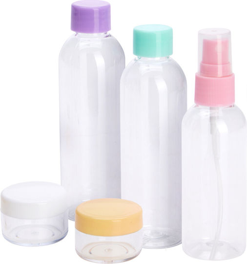 Travel Set 6 Pieces Transparent Necessaire Bottles Jars Transparent Colored Caps
