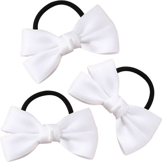 Avizar Set 3 Casual Elastic Hair Bands White Delicate Satin Knot White