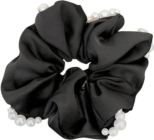 Avizar Klassischer Scrunchy Haar In Perlmutt-Samt Glamour Schwarz Schwarz