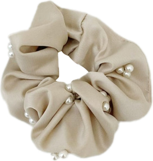 Avizar Classic Scrunchie Hair In Beige Glamor Pearl Satin Beige